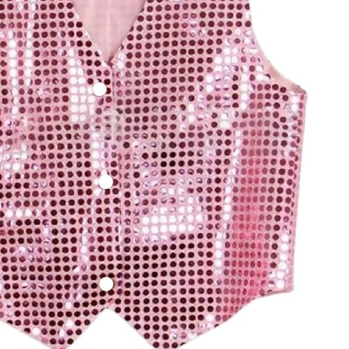 Gilet De Costume À Paillettes Unisexe Coloré Pour Enfants, Gilet À Paillettes Sans Manches Pour Fête-Rose M