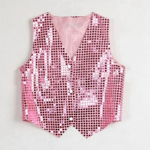 Gilet De Costume À Paillettes Unisexe Coloré Pour Enfants, Gilet À Paillettes Sans Manches Pour Fête-Rose S