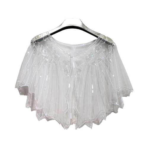 Cape En Dentelle Crochet Pour Femmes, Maille Assortie Avec Tout, Paillettes Perlées, Robe À Clapet, Châle Pour Fête, Été-Blanc
