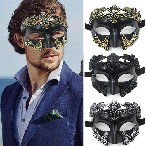 Masque De Mascarade Rétro Magnifique En Détresse, Non-Déformation, Anti-Décoloration, Accessoires De Cosplay En Plastique, Venise, Grèce Antique, Costume De Fête Pour Hommes, Demi-Masque Pour Halloween-Noir