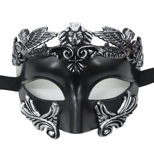 Masque De Mascarade Rétro Magnifique En Détresse, Non-Déformation, Anti-Décoloration, Accessoires De Cosplay En Plastique, Venise, Grèce Antique, Costume De Fête Pour Hommes, Demi-Masque Pour Halloween-Noir Argenté