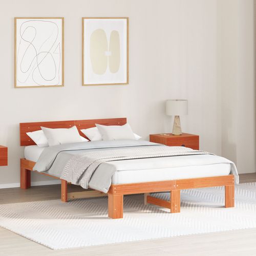 Vidaxl Cadre De Lit Avec Tête De Lit Marron Ciré 120x200 Cm Bois De Pin Massif