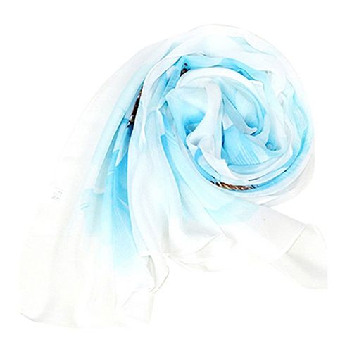 Femmes Élégantes Motif De Fleur De Bégonia Doux Longue Écharpe Châle En Mousseline De Soie Foulards-Bleu Ciel