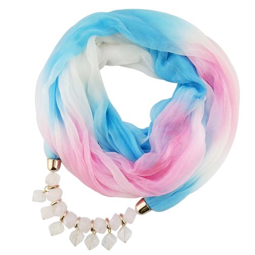 Écharpe D'été Pour Femmes, Dégradé De Couleur Coloré, Respirant, Doux, Résistant Au Soleil, Pierres En Résine Légères, Pendentif, Collier Écharpe, Vêtements D'extérieur-Rose Bleu