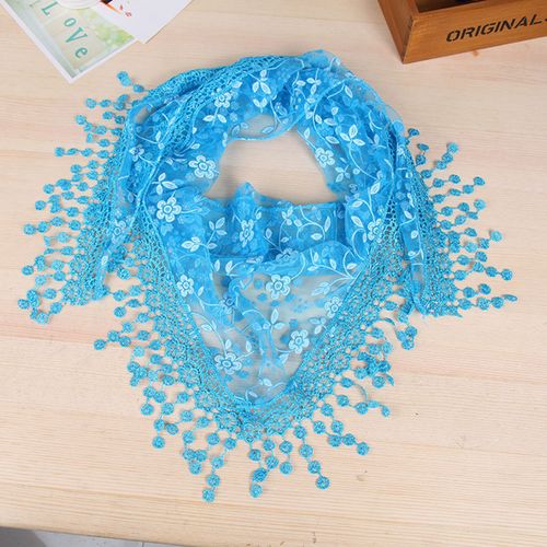 Écharpe En Dentelle Pour Femmes, Motif Floral, Motif Floral, Écharpe Triangulaire, Châle De Prière, Usage Quotidien-Bleu Ciel