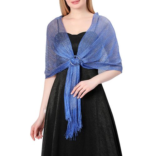 Dames Châle Transparent Gland Mince Couleur Unie Léger Étincelant Avec Boucle Mariée Demoiselle D'honneur Mariage Robe De Soirée Épaule Wrap-Bleu