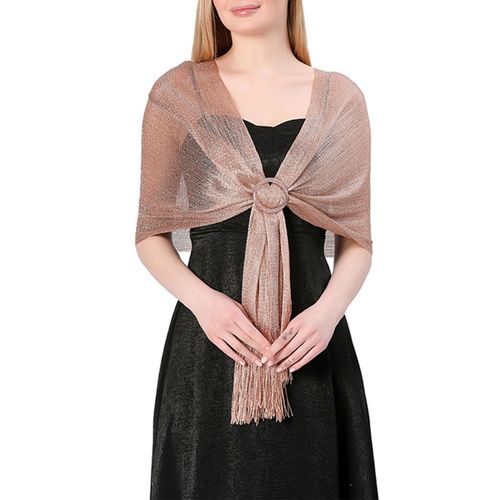 Dames Châle Transparent Gland Mince Couleur Unie Léger Étincelant Avec Boucle Mariée Demoiselle D'honneur Mariage Robe De Soirée Épaule Wrap-Or Rose