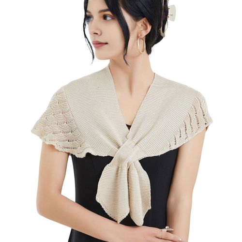 Châle Ajouré En Tricot Pour Femmes, Confortable Et Chaud, Couleur Unie, À Lacets, Léger, Chauffe-Épaules, Accessoires De Costume-Abricot