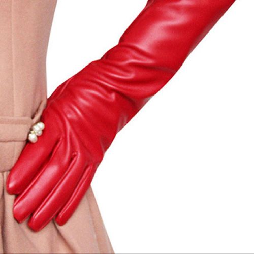 Gants Coupe-Vent À Doigts Complets En Faux Cuir, Gants À Bras Longs Pour Le Shopping-L Rouge