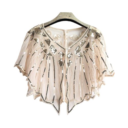 Cape En Dentelle Crochet Pour Femmes, Maille Assortie Avec Tout, Paillettes Perlées, Robe À Clapet, Châle Pour Fête, Été-Doré