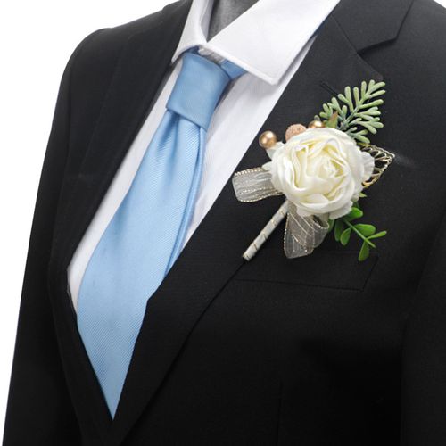Boutonnières Fleur Artificielle Boucle Couleur Vive Fausses Perles Corsage Broche Vêtements Décor-Beige