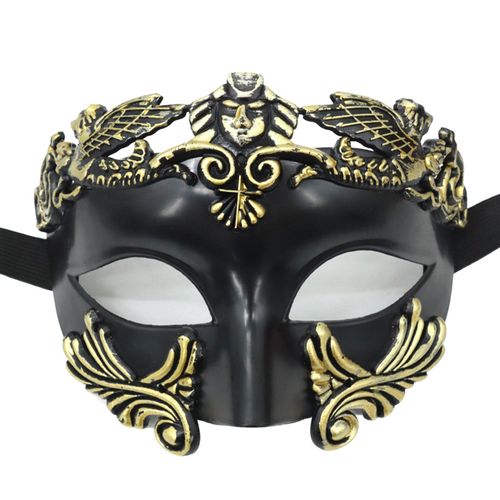 Masque De Mascarade Rétro Magnifique En Détresse, Non-Déformation, Anti-Décoloration, Accessoires De Cosplay En Plastique, Venise, Grèce Antique, Costume De Fête Pour Hommes, Demi-Masque Pour Halloween-Noir Doré