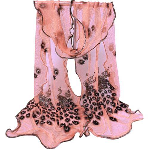 Écharpe Longue En Dentelle Brodée De Fleurs De Paon Pour Femmes, Châle Enveloppant Doux, Étole-Rose