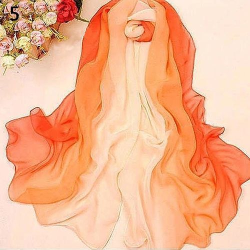 Foulards À La Mode Pour Femmes, Écharpe À Rampe Dégradée En Mousseline De Soie, Impression Pastorale Décontractée-Orange