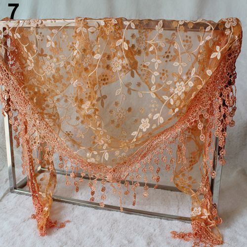 Dame Mode Creux Gland Dentelle Rose Écharpe Florale Triangle Châle Wrap Cadeau-Orange