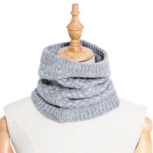 Hiver Hommes Femmes Couleur Unie Doublure Polaire Chaude Col Tricoté O Ring Cou Écharpe-Gris