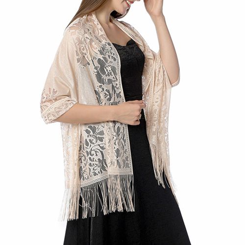 Châle De Mariée En Dentelle, Glands Floraux Élégants, Décor De Soirée Pour Fête-Beige