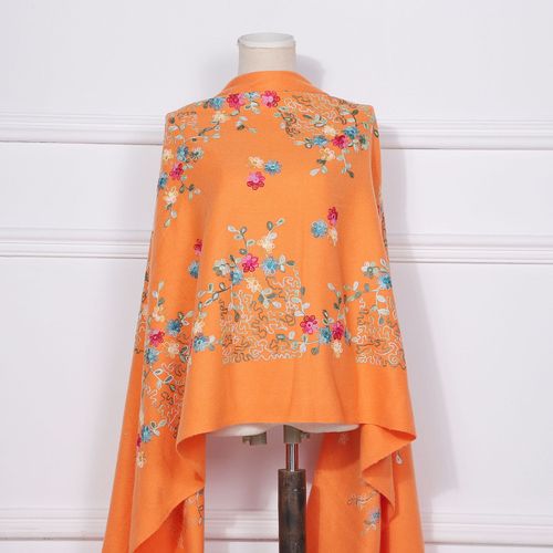 Écharpe Longue Brodée De Motifs De Fleurs Pour Femmes, Écharpe Coupe-Vent, Résistante Au Froid, Pour Cyclisme En Plein Air, Automne Et Hiver-Orange