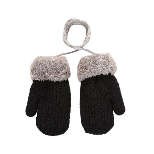 Mitaines À Doublure Épaisse Pour Garder La Chaleur, 1 Paire, Gants D'hiver Respirants Isolés En Fiber Acrylique Pour Enfants-Noir