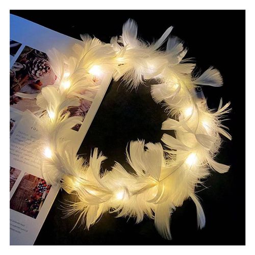 Couronne Led Imitation Plume D'oie Décor Coloré Lumineux Léger Angle Couronne Bandeau Femmes Coiffure Filles Mariage Fête De Noël Cadeau Photo Accessoire-Blanc Chaud