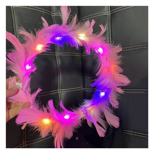 Couronne Led Imitation Plume D'oie Décor Coloré Lumineux Léger Angle Couronne Bandeau Femmes Coiffure Filles Mariage Fête De Noël Cadeau Photo Accessoire-Rose