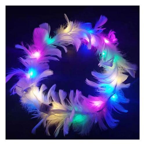 Couronne Led Imitation Plume D'oie Décor Coloré Lumineux Léger Angle Couronne Bandeau Femmes Coiffure Filles Mariage Fête De Noël Cadeau Photo Accessoire-Multicolore