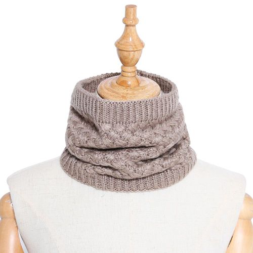 Hiver Hommes Femmes Couleur Unie Doublure Polaire Chaude Col Tricoté O Ring Cou Écharpe-Kaki
