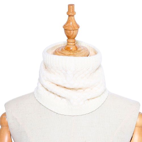 Hiver Hommes Femmes Couleur Unie Doublure Polaire Chaude Col Tricoté O Ring Cou Écharpe-Blanc