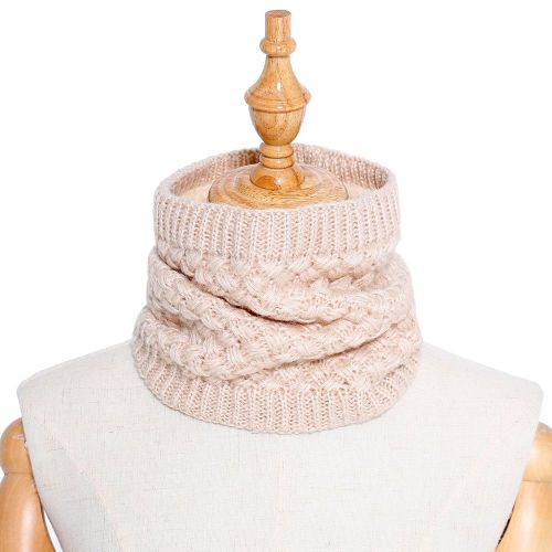 Hiver Hommes Femmes Couleur Unie Doublure Polaire Chaude Col Tricoté O Ring Cou Écharpe-Beige