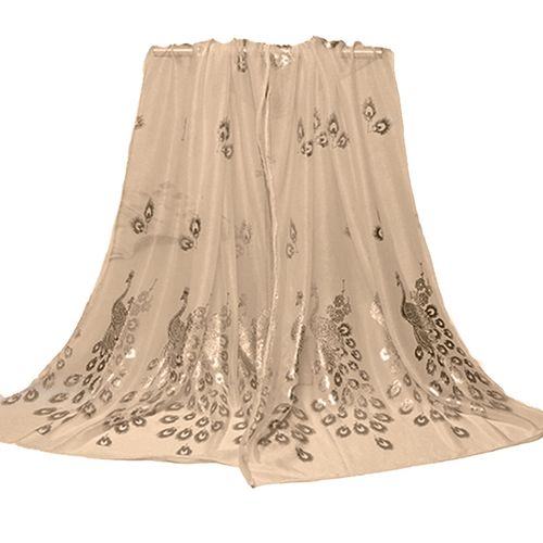 Écharpe En Mousseline De Soie, Châle Élégant Et Pratique Pour Fille De Beauté, Pour Un Usage Quotidien-Beige