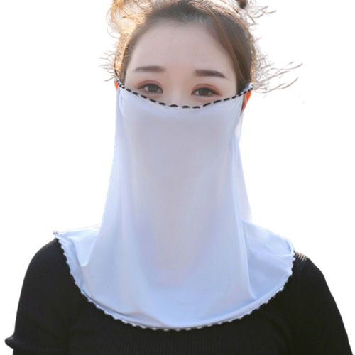 Écharpe En Mousseline De Soie Douce Pour Femmes, Anti-Poussière, Protection Solaire, Cache-Visage, Guêtre De Cou-Bleu Ciel + Bord Noir