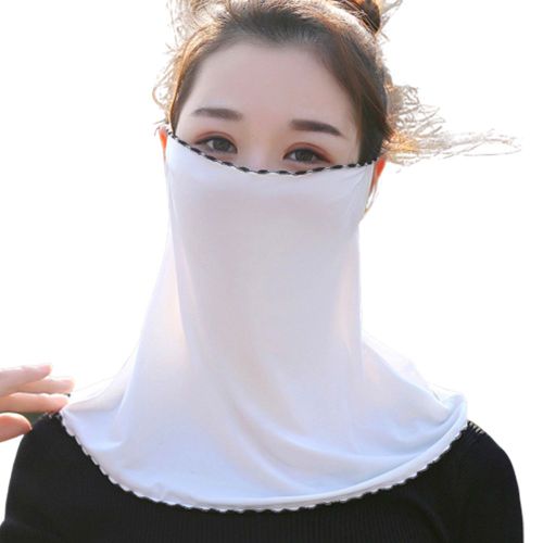 Écharpe En Mousseline De Soie Douce Pour Femmes, Anti-Poussière, Protection Solaire, Cache-Visage, Guêtre De Cou-Bord Blanc + Noir