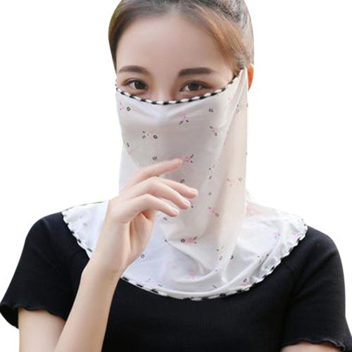 Écharpe En Mousseline De Soie Douce Pour Femmes, Anti-Poussière, Protection Solaire, Cache-Visage, Guêtre De Cou-Blanc Fleuri#
