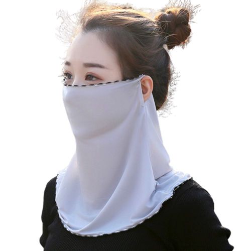 Écharpe En Mousseline De Soie Douce Pour Femmes, Anti-Poussière, Protection Solaire, Cache-Visage, Guêtre De Cou-Gris + Bord Noir