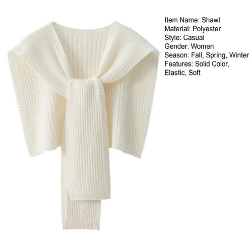 Châle Tricoté Pour Femme, Couleur Unie, Confortable, Doux Et Chaud, À Lacets, Fil Décoratif Élastique, Forme Supérieure, Automne Et Hiver-Beige Clair