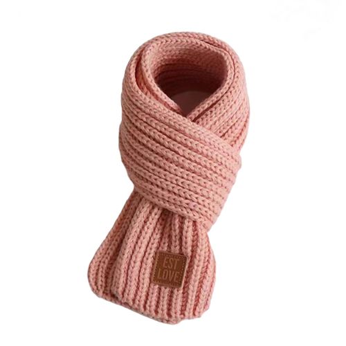 Écharpe Tricotée Pour Enfants, Couleur Unie, Épaisse, Chaude, Style Tricoté, Avec Étiquette En Faux Cuir, Polyvalente, Usage Quotidien-Rose