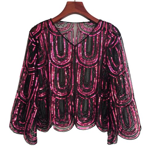 Veste Châle Rétro, Douce Et Légère, Vêtements D'extérieur Ornés De Paillettes, Style Vintage, Accessoire De Soirée Parfait-Rose Rouge