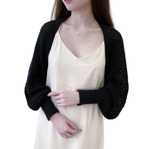 Châle Tricoté D'été Chauve-Souris À Manches Longues, Manteau Fin Ouvert Sur Le Devant, Couleur Unie, Protection Solaire, Manteau Polyvalent-Noir