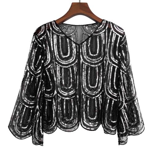 Châle En Perles Argenté Années 1920 – Cape De Soirée Pour Robe Habillée – Style Vintage – Fait Main - 5