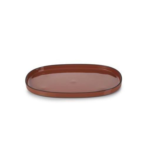 Revol - Assiette Plate Ovale Caractère Céramique Cannelle 35 Cm - Marron
