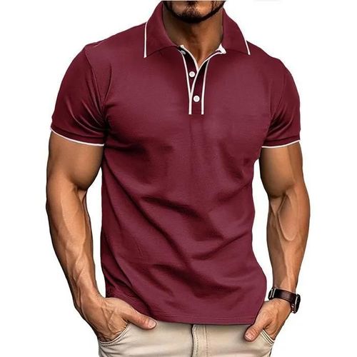 M - Bordeaux - Polo Homme Manches Courtes Ete Regular Fit Casual Polo Shirt Elegant Col Revers Couleur Contraste - Taille Eu - Bordeaux