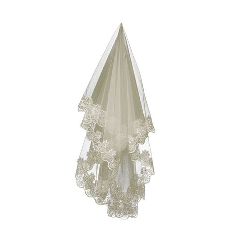 Voile De Mariée Monocouche En Dentelle Brodée, Couvre-Chef, Robe Longue De Style, Couvre-Chef De Mariage Assorti, Accessoires De Séance Photo-Champagne 150 - Mm
