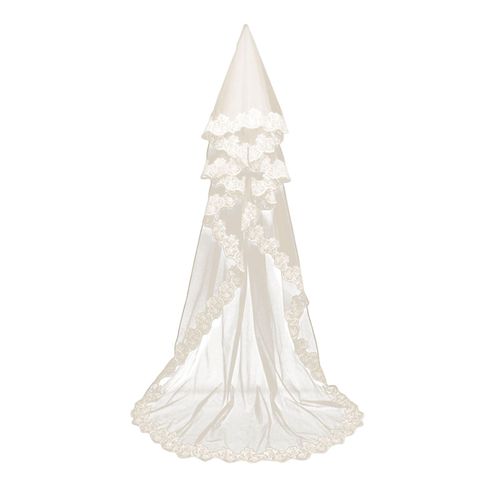 Voile De Mariée Monocouche En Dentelle Brodée, Couvre-Chef, Robe Longue De Style, Couvre-Chef De Mariage Assorti, Accessoires De Séance Photo-Beige 3m