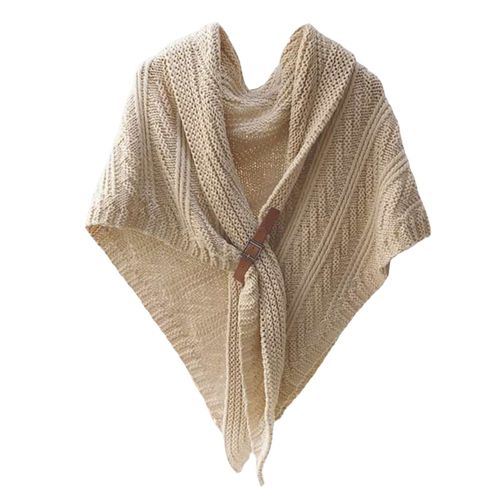 Boucle En Faux Cuir, Artisanat Fin, Écharpe Tricotée Épaisse Et Chaude Pour Femme, Grande Écharpe Triangulaire Solide, Poncho, Automne Hiver-Beige