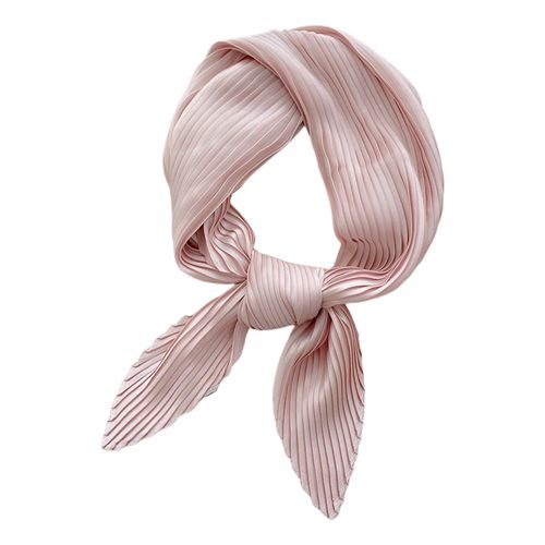 Écharpe Carrée Pour Femmes, Couleur Unie, Bord Ondulé Plissé, Tenue De Cou, Tempérament, Écharpe Fine Et Soyeuse Froissée Pour Le Bureau-70 Cm Rose