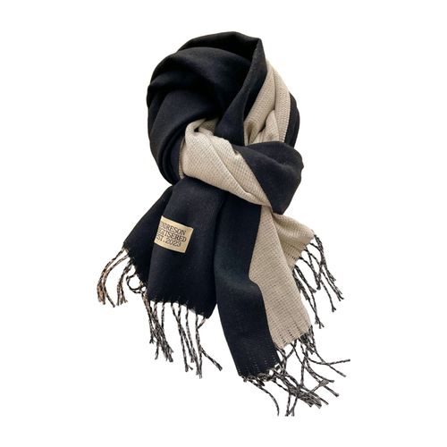 Écharpe D'hiver Double Face De Couleur Unie, Écharpe Unisexe Avec Pompon, Douce Et Confortable, Chaude Pour Temps Froid-Noir Blanc