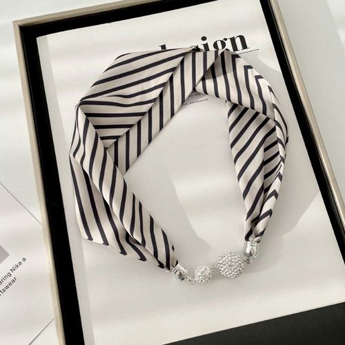 Écharpe En Mousseline De Soie Pour Femmes, Boucle Magnétique, Impression De Couleurs Vives, Style Collier Décoratif, Écharpe Fine, Accessoires De Vêtement-Beige