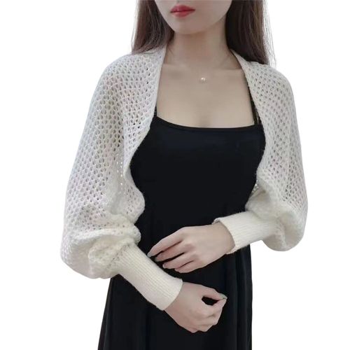 Châle Tricoté D'été Chauve-Souris À Manches Longues, Manteau Fin Ouvert Sur Le Devant, Couleur Unie, Protection Solaire, Manteau Polyvalent-Blanc