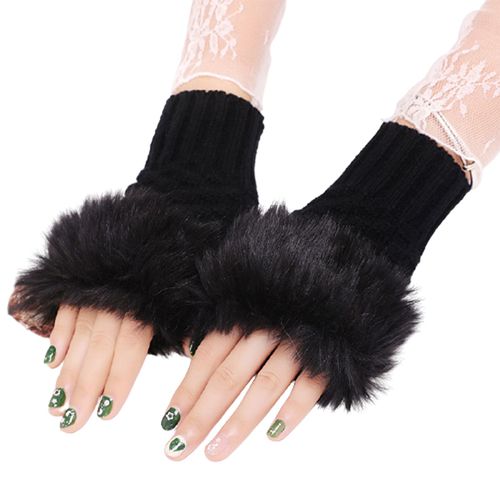 1 Paire De Gants Demi-Doigts Respirants Pour Fille, Chauffe-Mains D'extérieur Et D'hiver, Mitaines-Noir