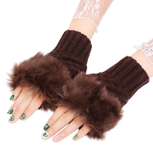 1 Paire De Gants Demi-Doigts Respirants Pour Fille, Chauffe-Mains D'extérieur Et D'hiver, Mitaines-Café